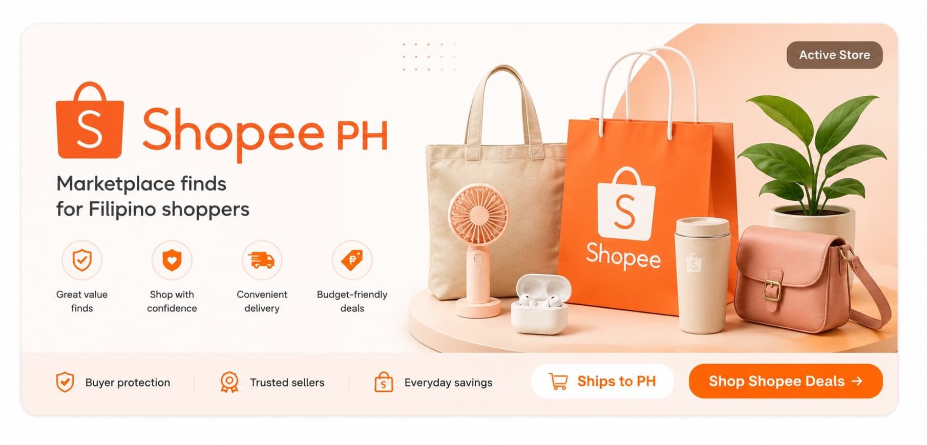 Shopee PH store banner, Marketplace finds for everyday shopping