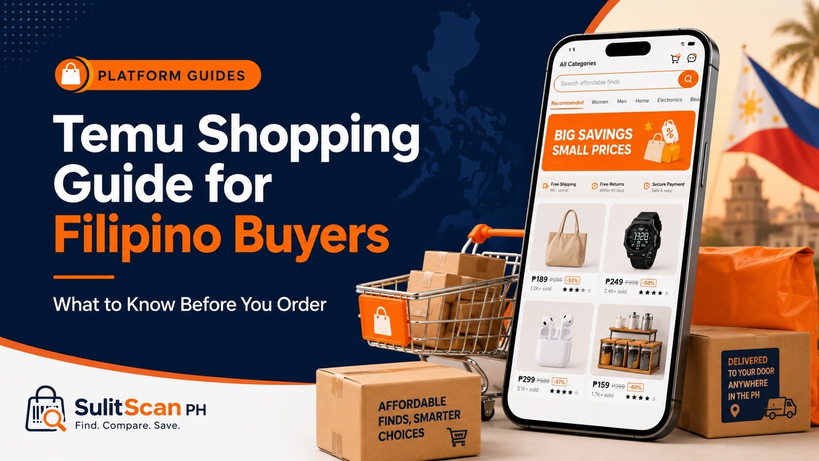 Temu shopping guide for Filipino buyers, Temu app showing affordable finds, free shipping, and discounts