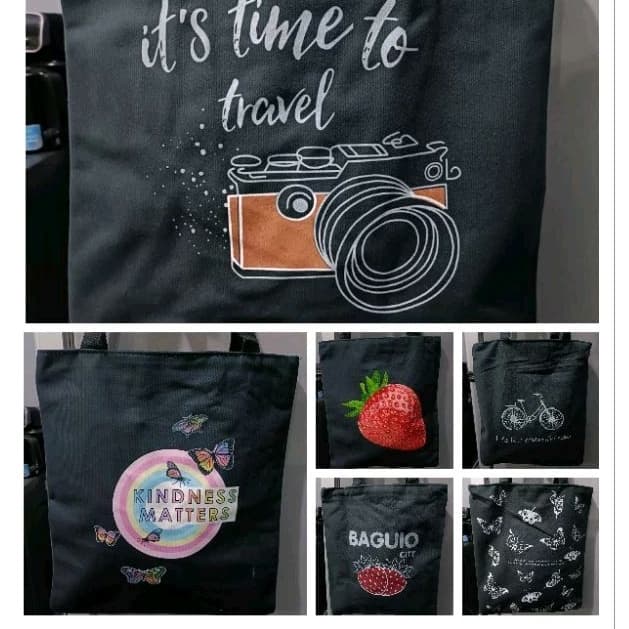Printed Black Canvas Tote Bag (33 x 37 cm)