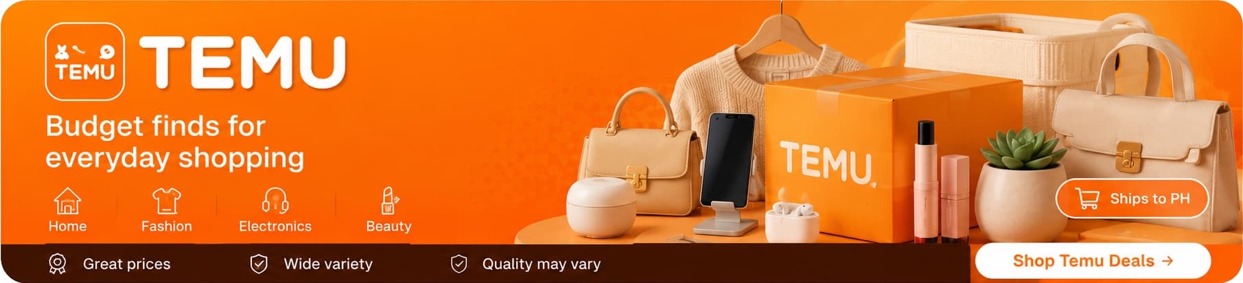 Temu store banner, Budget finds for everyday shopping